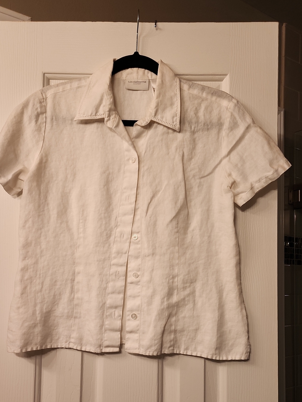 Liz Claiborne Cream Short-Sleeve Button-Front Linen Shirt